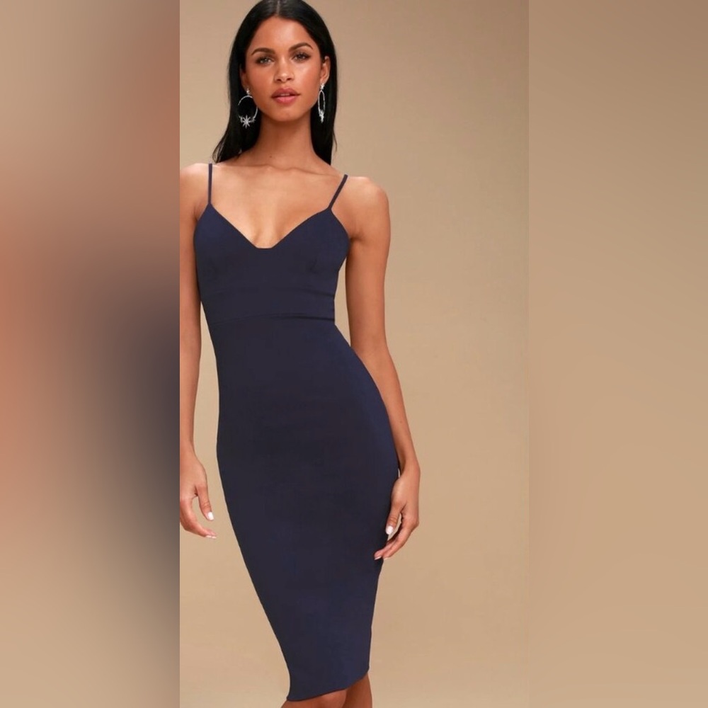 Women’s Lulus navy Don’t Tell ‘Em midi dress